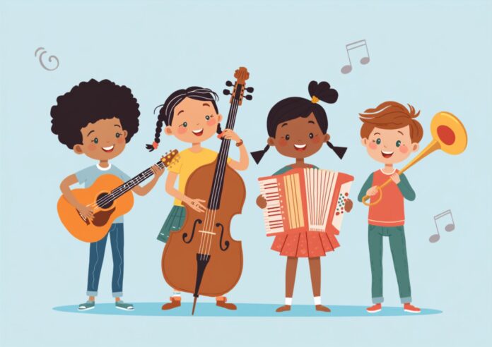 Joyful Children Playing Musical Instruments